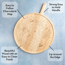 Load image into Gallery viewer, Oprah's MEG QUINN CHARCUTERIE MAP BOARD | ROUND W/ HANDLE | 22" X 17"