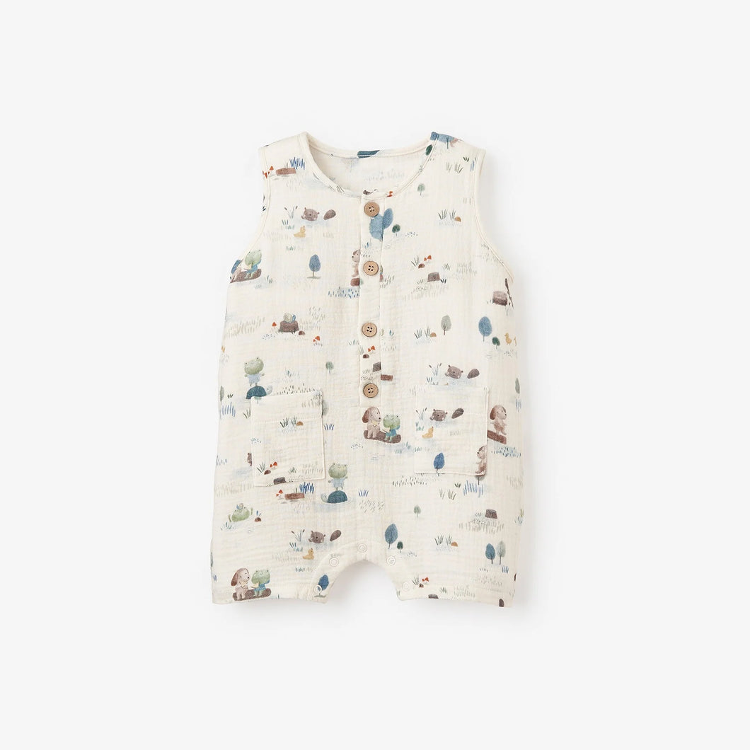 Elegant Baby Pond Friends Sleeveless Shortall